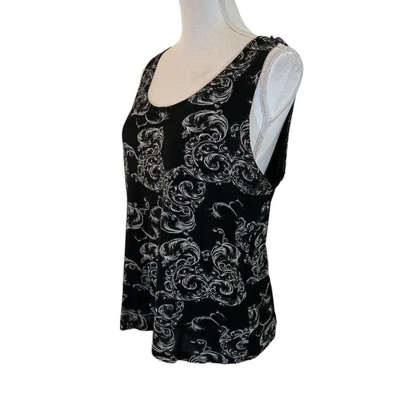 Jump Apparel Y2K Top Size XL Black and Silver Metallic Swirls Slinky Knit Tank - Picture 2 of 9